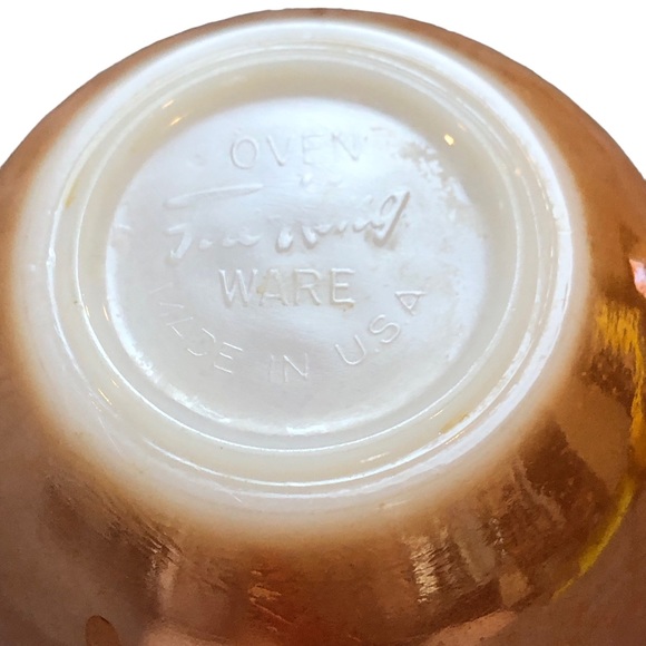 FIRE KING Anchor Hocking Cup & Bowl Peach Lustre EUC Ware Glass Block Letters - Picture 5 of 10